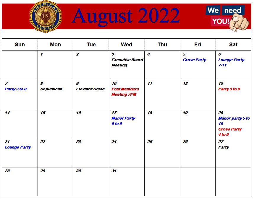 Calendar American Legion